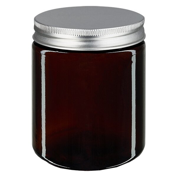 Glastiegel 180ml braun, mit Aluminiumdeckel