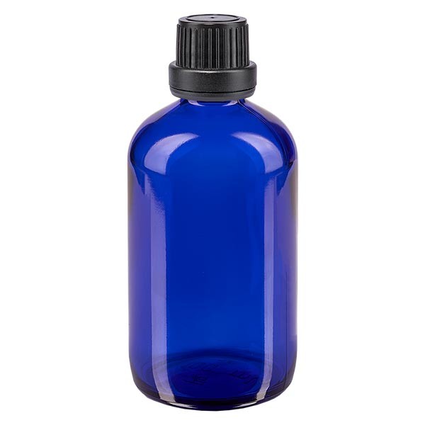 Apothekenfl. blau 100ml Tropfv. Pr 2mm schwarz OV