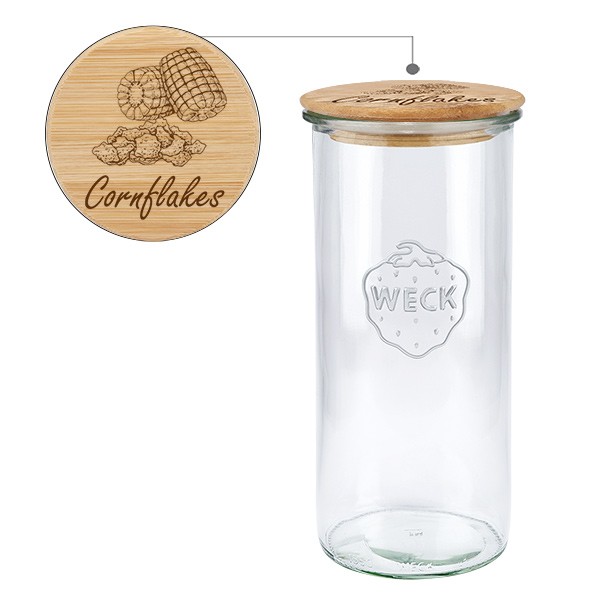 Holzdeckelset &quot;Cornflakes&quot; mit WECK Glas 1500ml