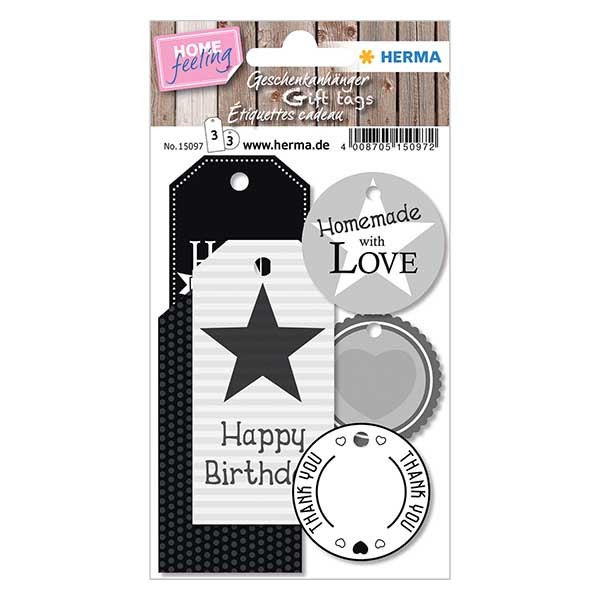 Anhänger &quot;Black &amp; White&quot; (6er Pack) Papier gelocht